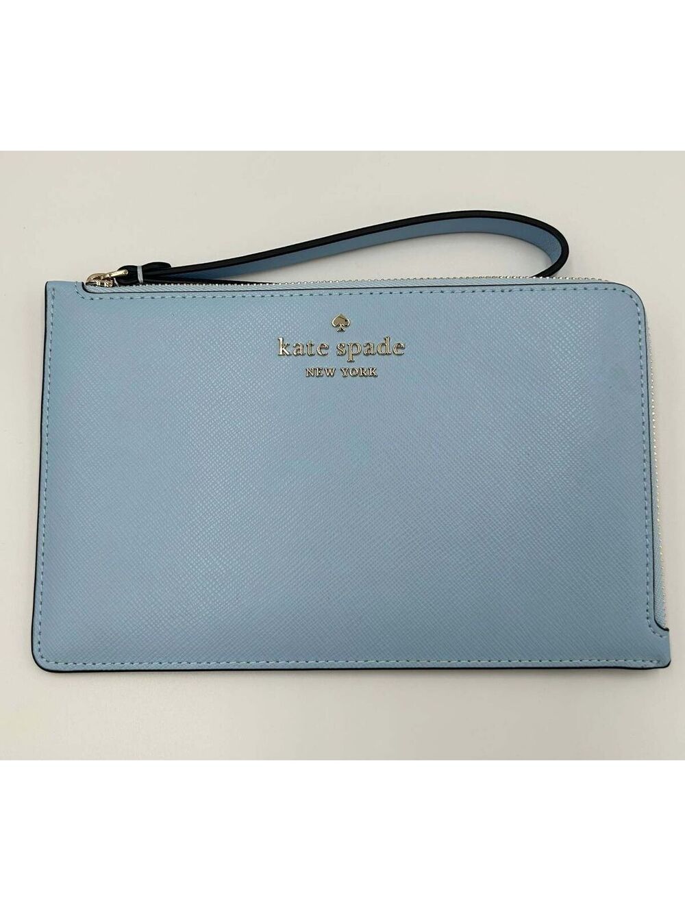Kate Spade Light Blue Leather Zip Wristlet Wallet Clutch